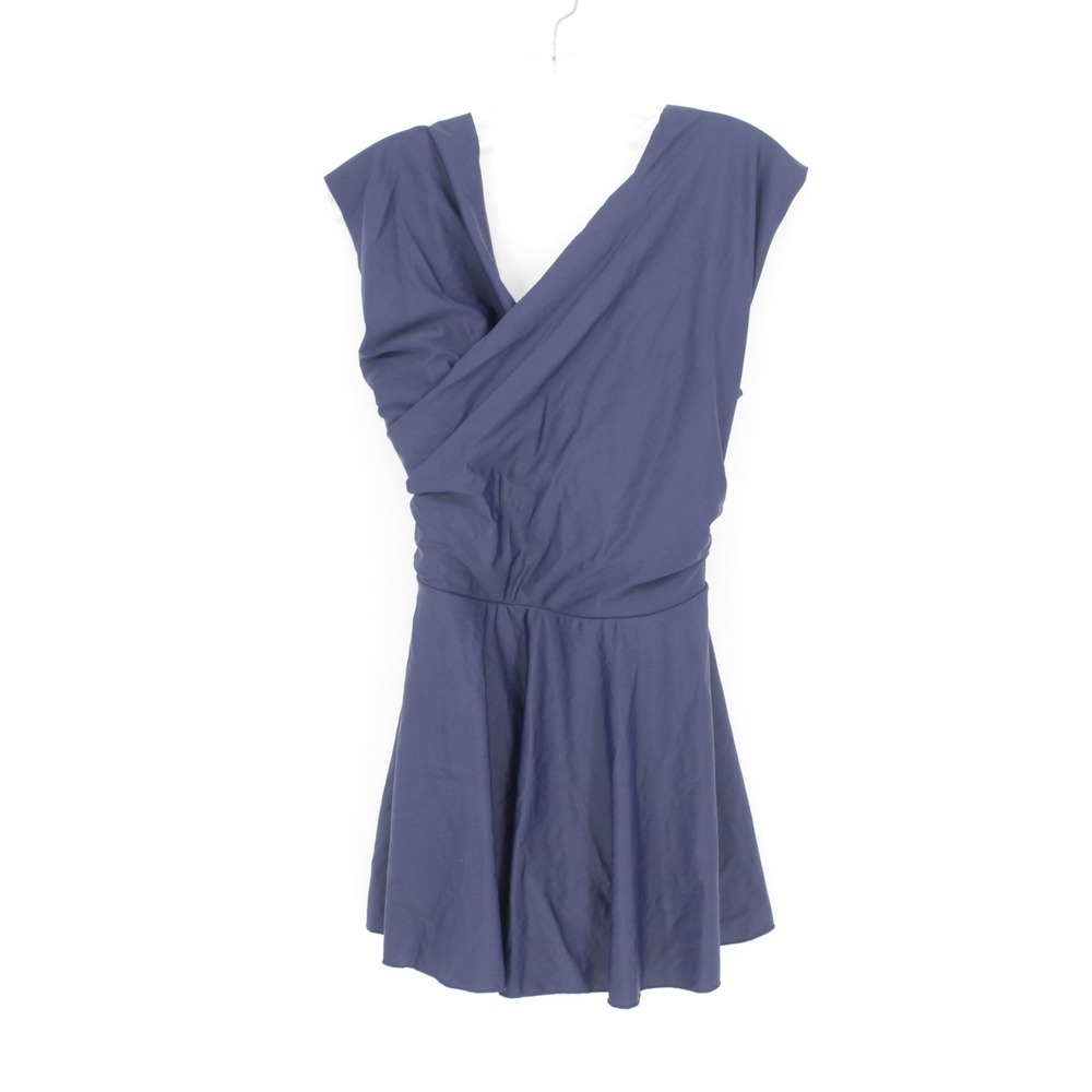 SHEKINI Women's Navy-Blue Ruched V-Neck Skirted Swim Dress Size Large